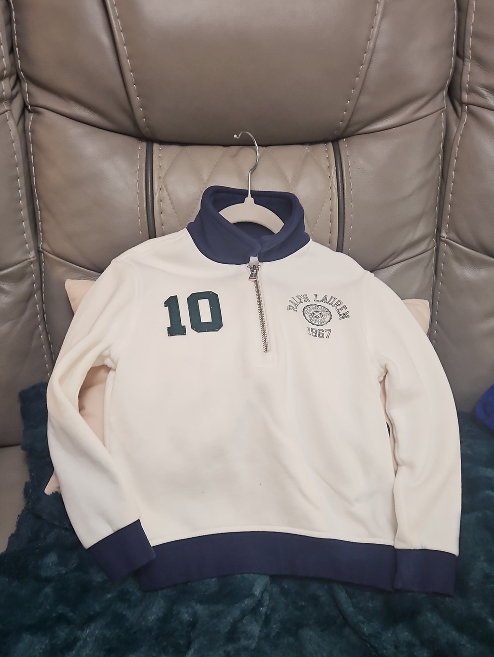 Ralph Lauren Kids Cream Half-Zip Pullover with Navy Trim